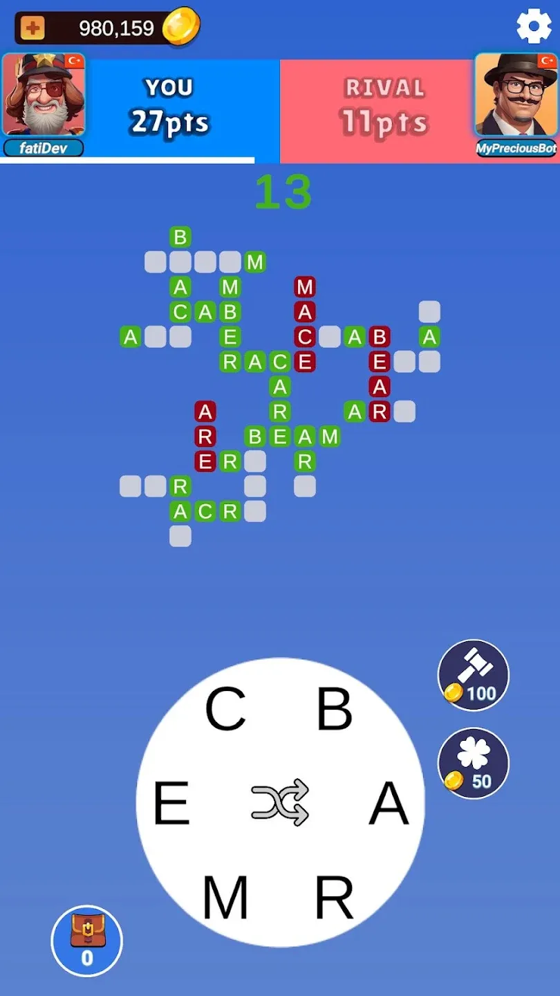 Crossle word puzzle gameplay showing letter connections and word formation
