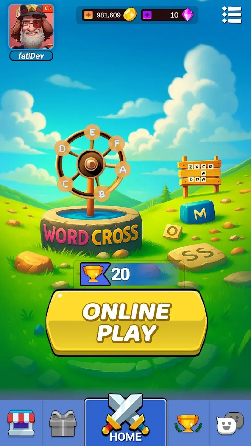 Crossle mobile game home screen with daily puzzle challenge